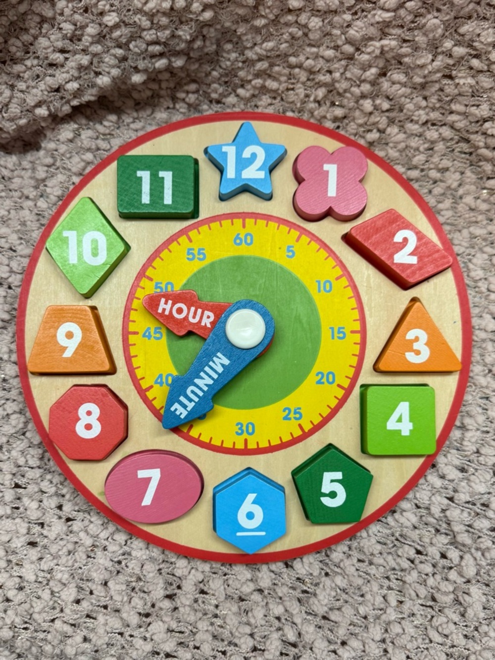 Wooden Toy Clock with Removable Blocks